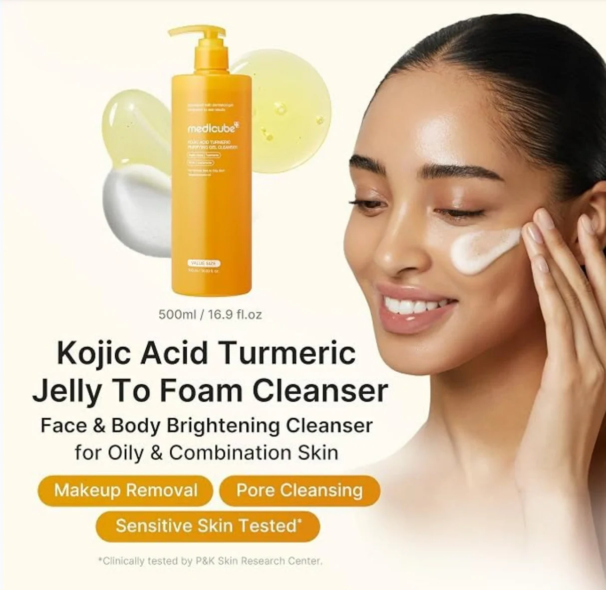 Medicube Kojic Acid Turmeric Gel to Foam Cleanser 500ml - Imagen 3